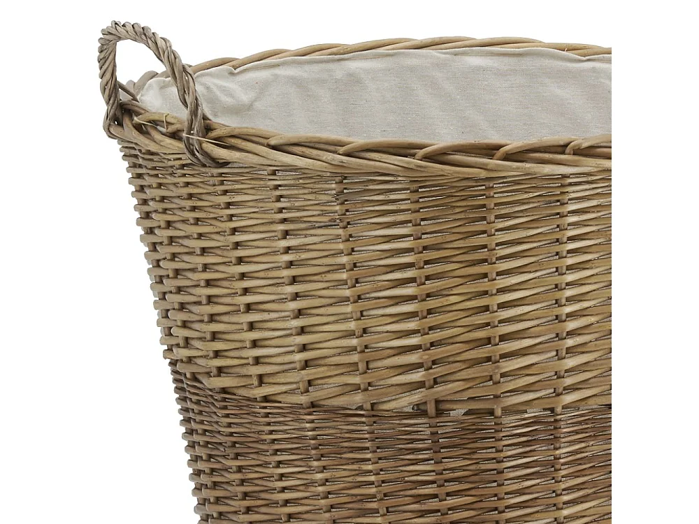 Corbeille à roulettes en osier avec doublure en jute Ronde