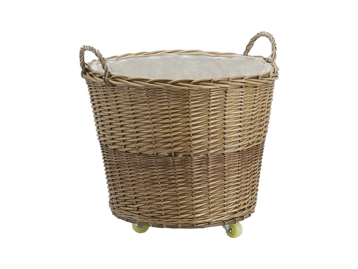Corbeille à roulettes en osier avec doublure en jute Ronde