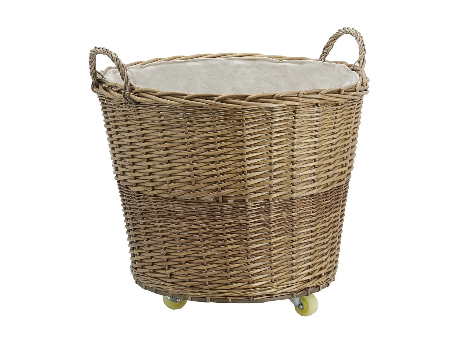 Corbeille à roulettes en osier avec doublure en jute Ronde