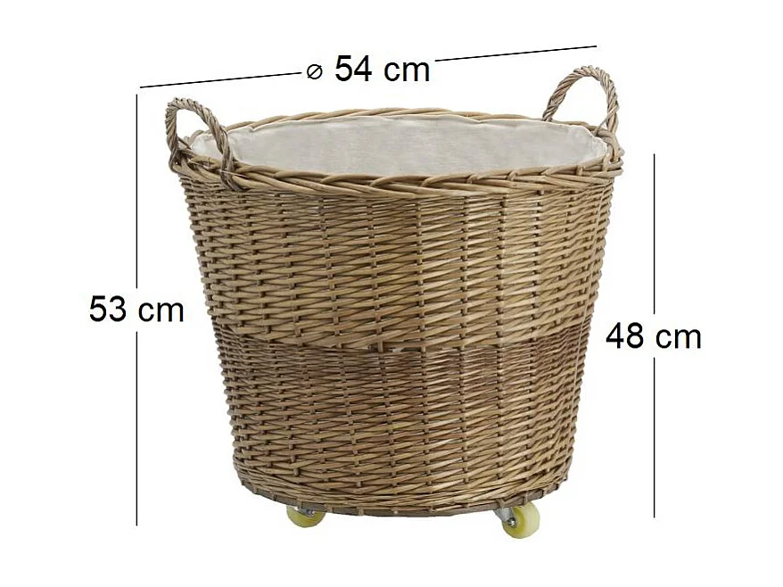 Corbeille à roulettes en osier avec doublure en jute Ronde