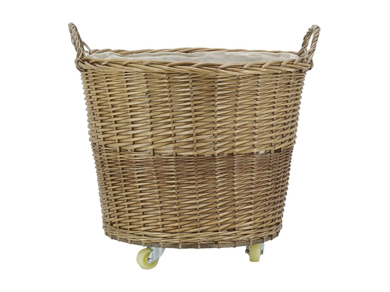 Corbeille à roulettes en osier avec doublure en jute Ronde
