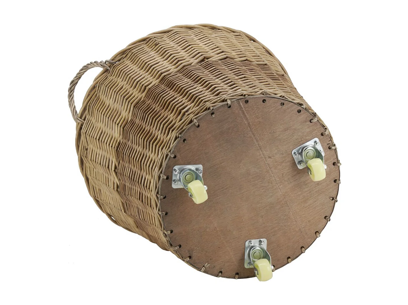 Corbeille à roulettes en osier avec doublure en jute Ronde
