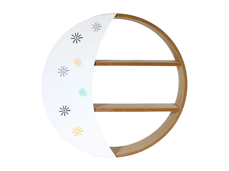 Etagere Bois Ronde Demi Lune Blanc, Bleu