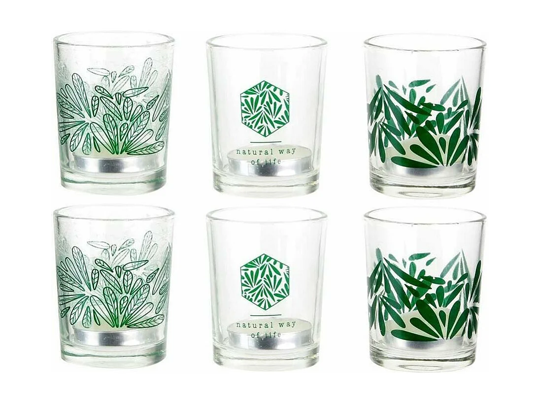 Photophores jungle avec bougies chauffe-plat (Lot de 6)