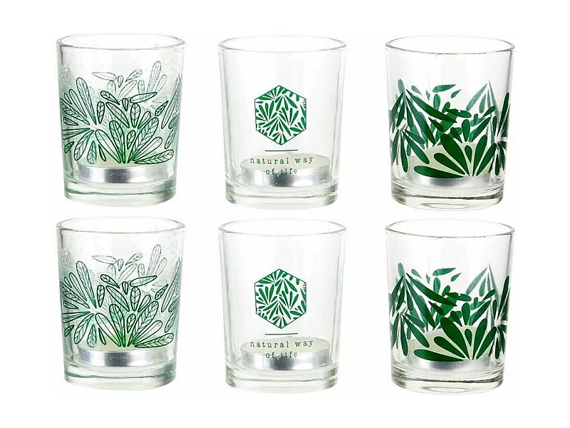 Photophores jungle avec bougies chauffe-plat (Lot de 6)