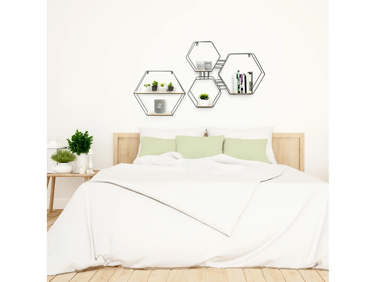Estantería hexagonal de madera y metal de 46 cm
