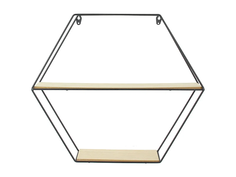 Etagere Bois Metal Hexagonale 46x10x40cm Beige, Noir