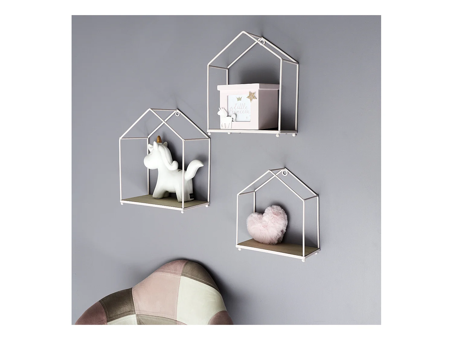 Etagere Maison Filaire Rose X3 Rose, Marron