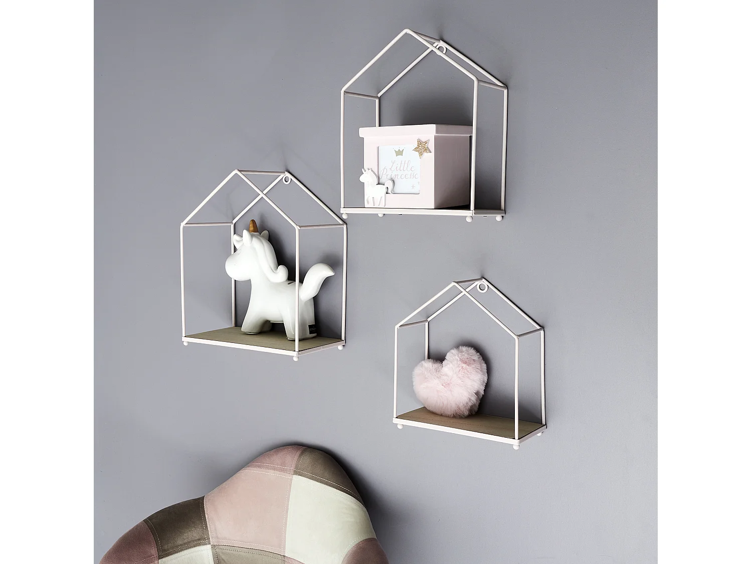 Etagere Maison Filaire Rose X3 Rose, Marron