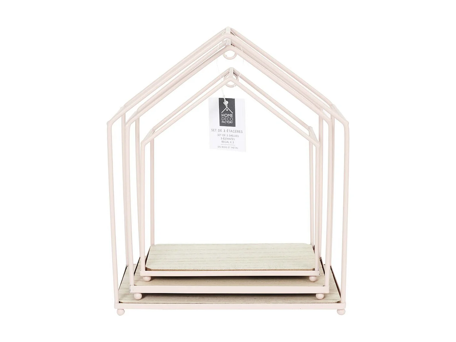 Etagere Maison Filaire Rose X3 Rose, Marron