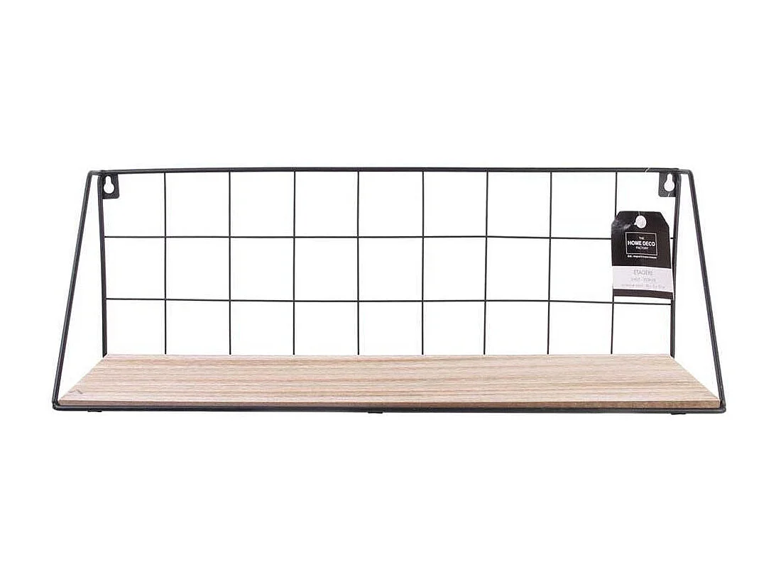 Etagere Bois Metal Rectangle 15x45x15cm Noir, Beige