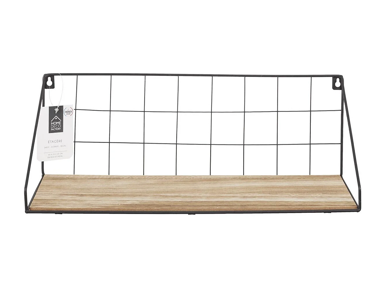 Etagere Bois Metal Rectangle 15x45x15cm Noir, Beige