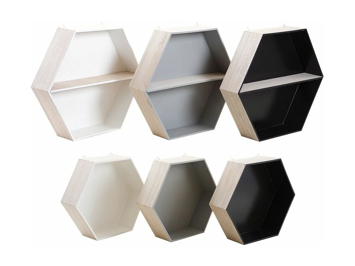 Etagères hexagonales en bois (Lot de 6)