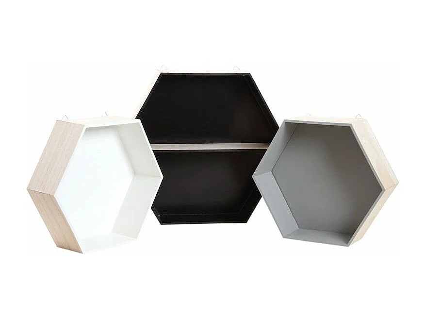 Etagères hexagonales en bois (Lot de 6)