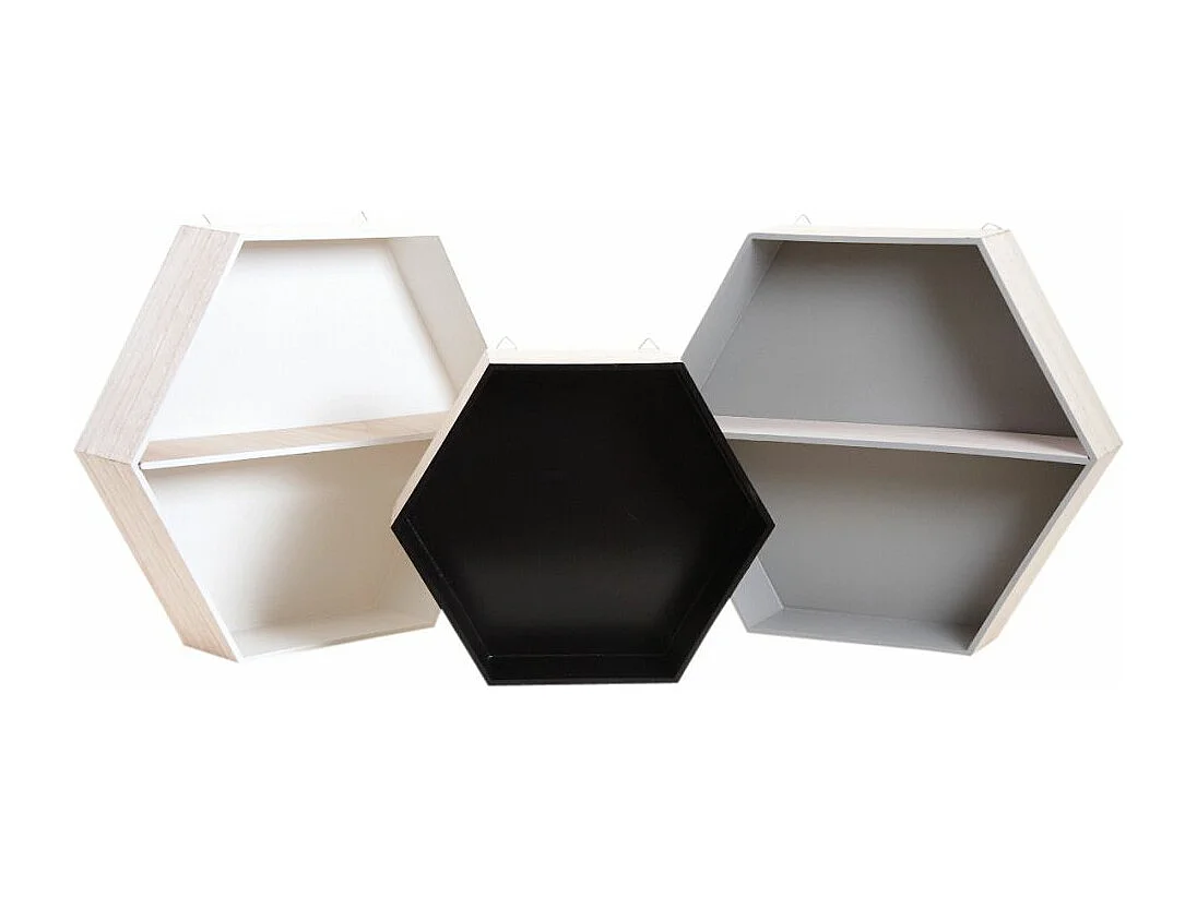 Etagères hexagonales en bois (Lot de 6)