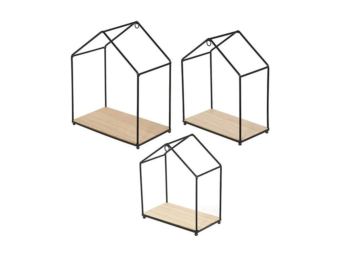 Lot de 3 Étagères Murales "Maison Filaire" 27cm Naturel