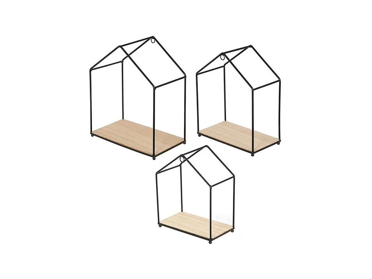 Lot de 3 Étagères Murales "Maison Filaire" 27cm Naturel
