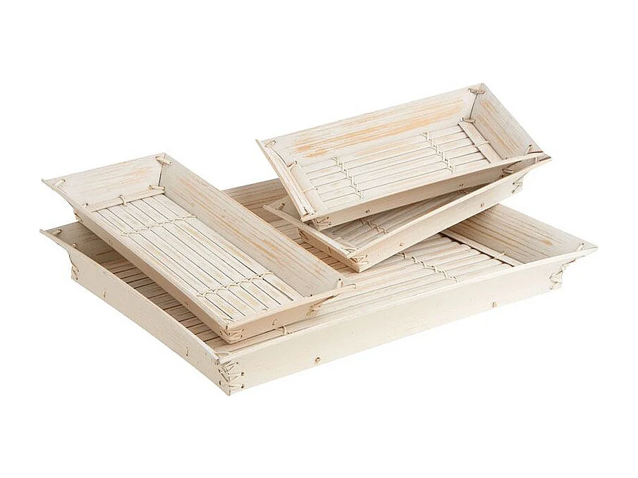 Plateaux rectangulaires en bambou blanchi (lot de 4)