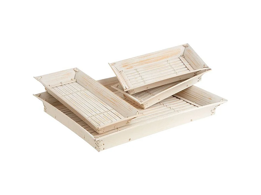 Plateaux rectangulaires en bambou blanchi (lot de 4)