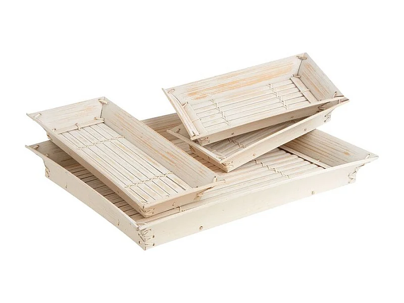 Plateaux rectangulaires en bambou blanchi (lot de 4)