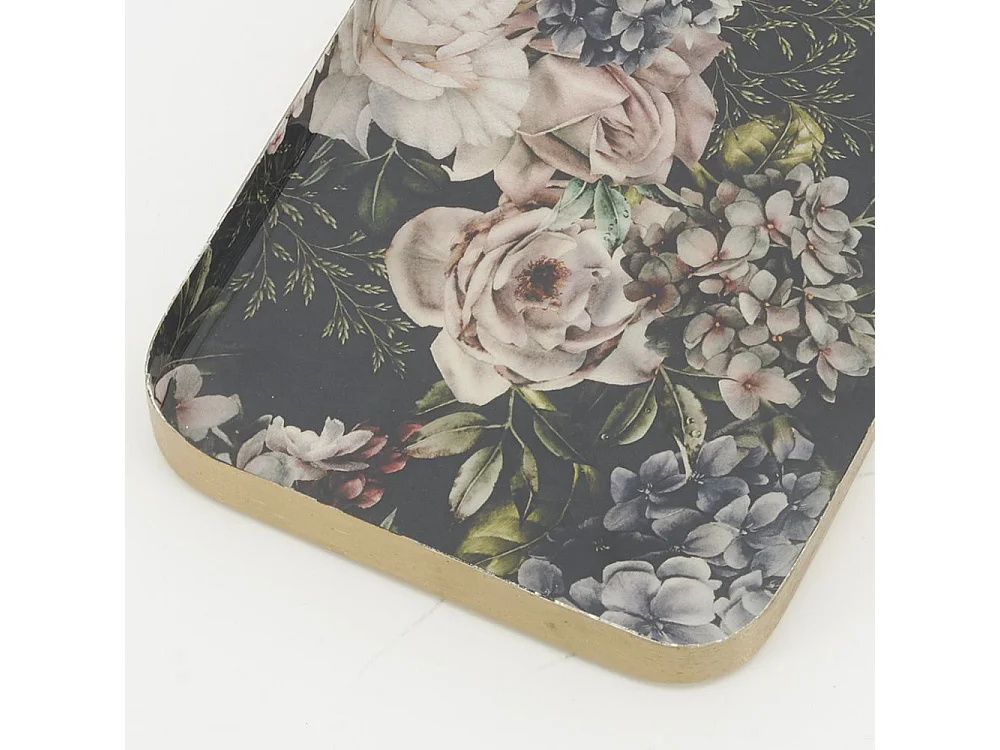 Plateaux rectangulaires en métal Fleurs retro (lot de 2)