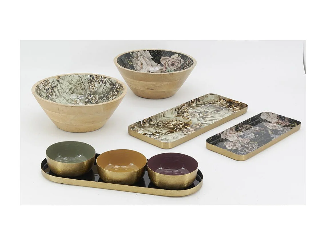 Plateaux rectangulaires en métal Fleurs retro (lot de 2)