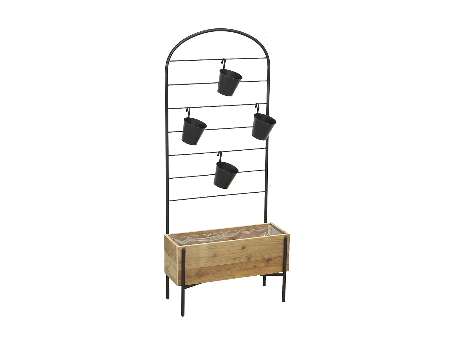 Jardinière en bois avec treillis en métal + 4 seaux