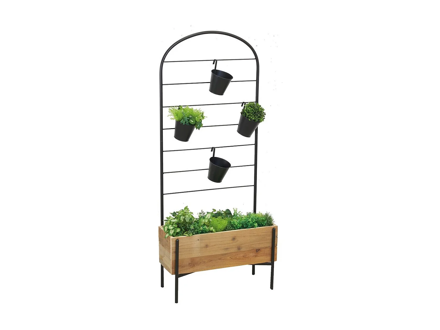 Jardinière en bois avec treillis en métal + 4 seaux