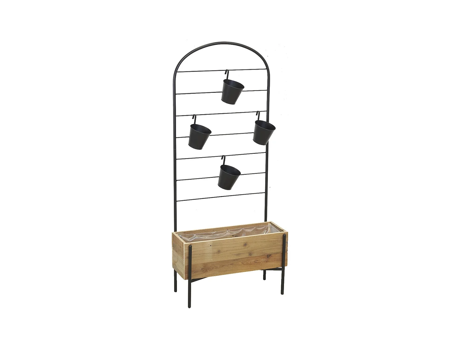 Jardinière en bois avec treillis en métal + 4 seaux