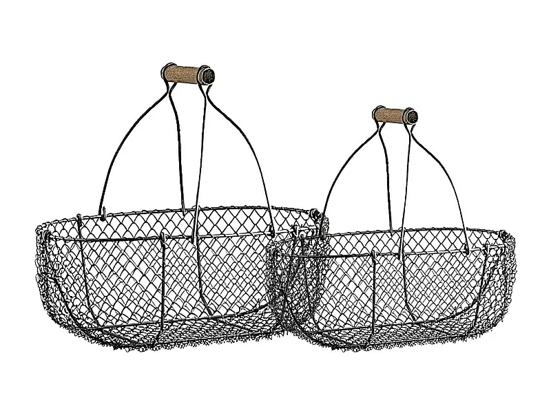 Paniers en grillage vieilli et bois (Lot de 2)