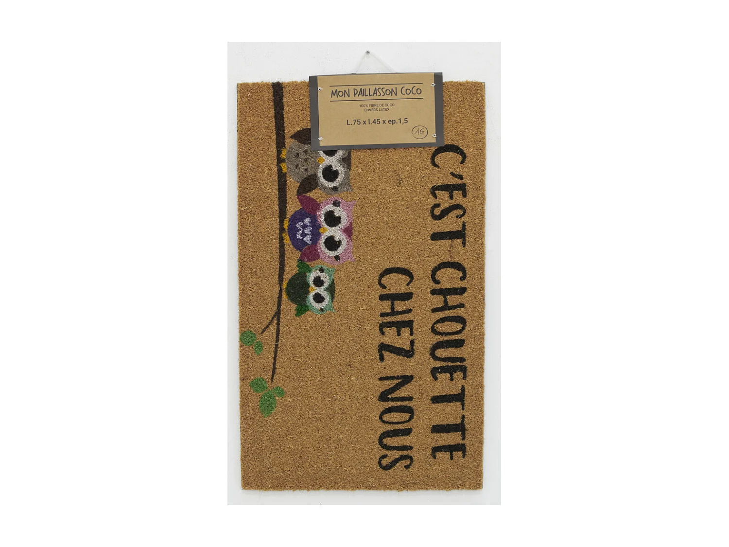 Paillasson coco intérieur extérieur 75 x 45 cm C'est chouette chez nous