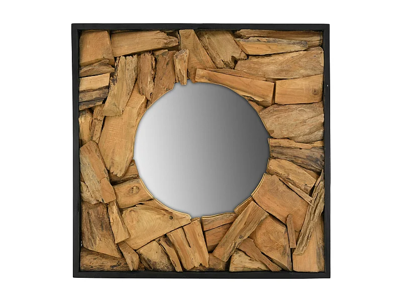 Miroir carré en teck recyclé naturel