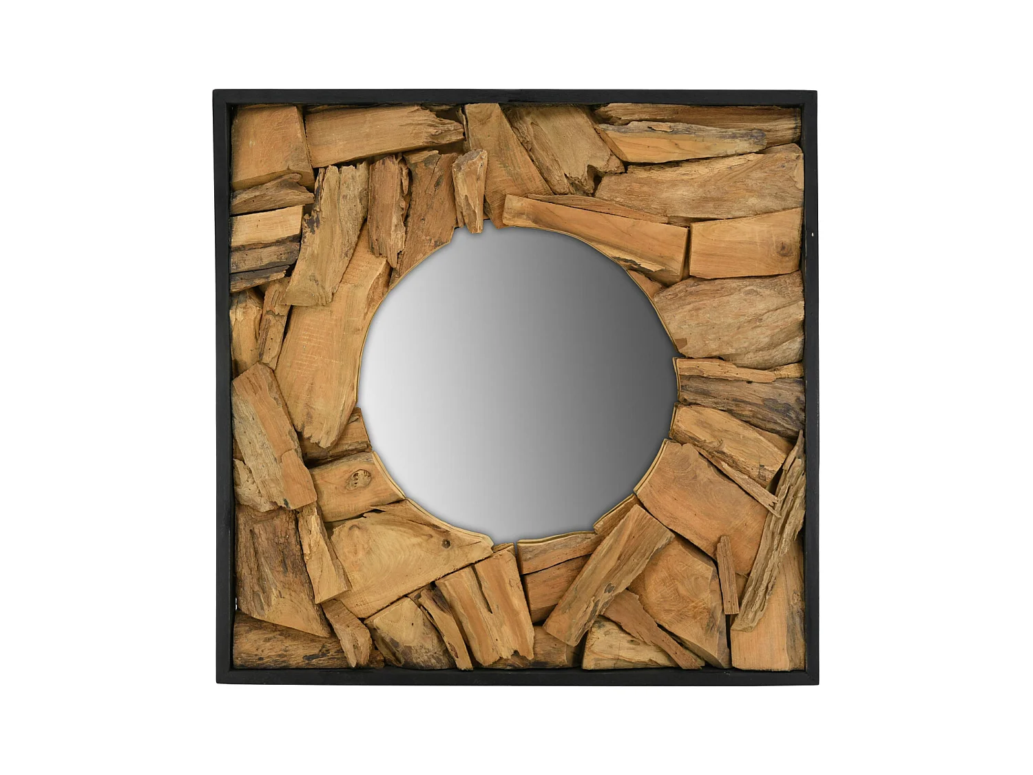 Miroir carré en teck recyclé naturel