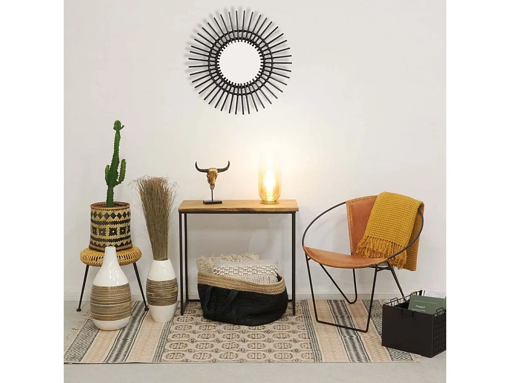 Miroir déco Vintage rotin noir