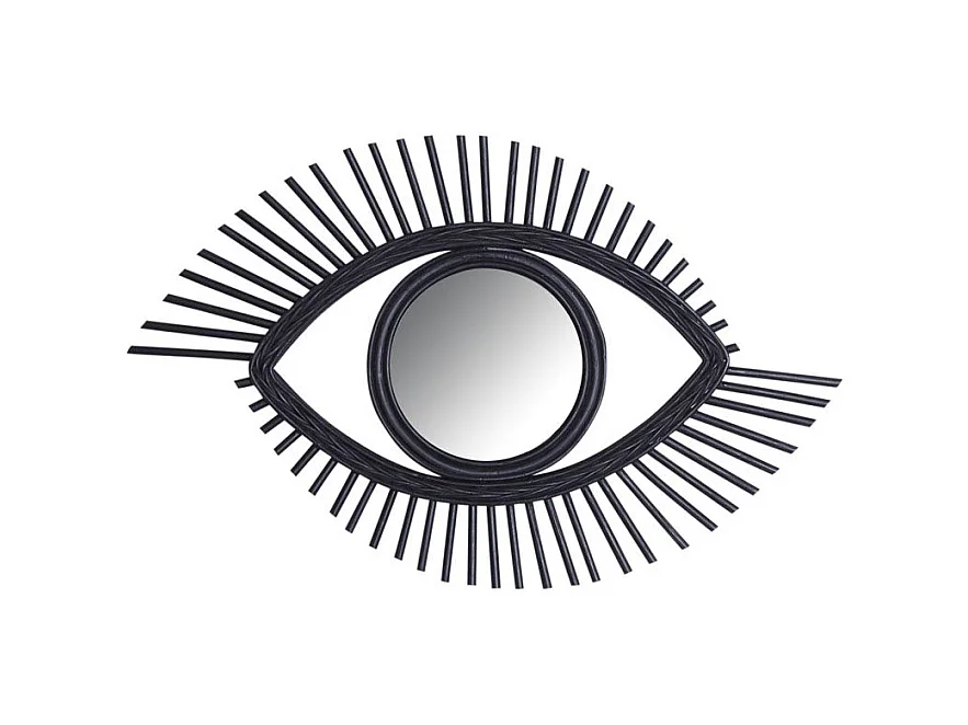 Miroir Œil en rotin teinté noir