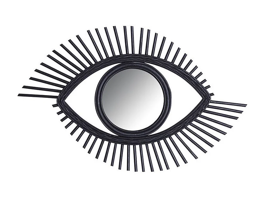 Miroir Œil en rotin teinté noir