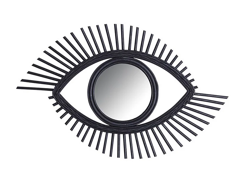 Miroir Œil en rotin teinté noir
