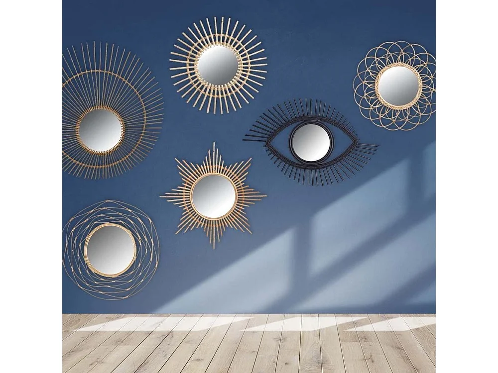 Retro-Spiegel aus Rattan "Soleil"