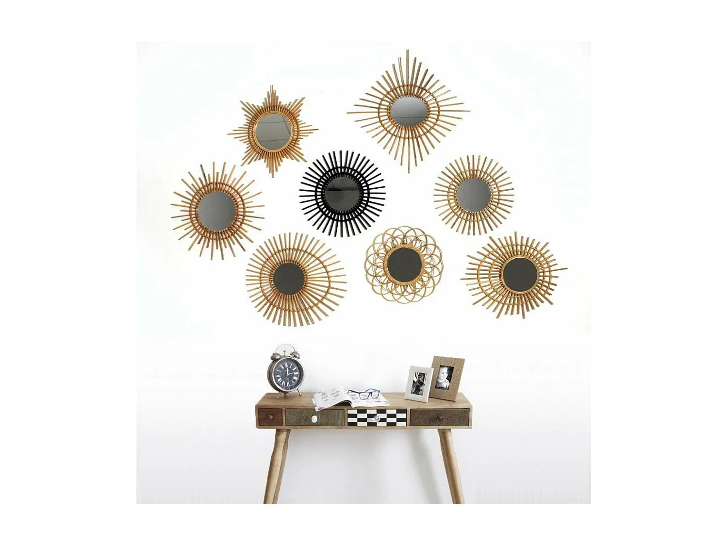 Miroir spirale en rotin