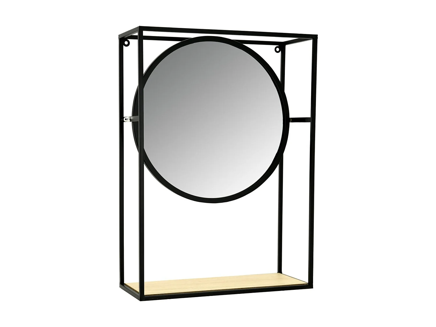 Miroir étagère en métal, verre et bois