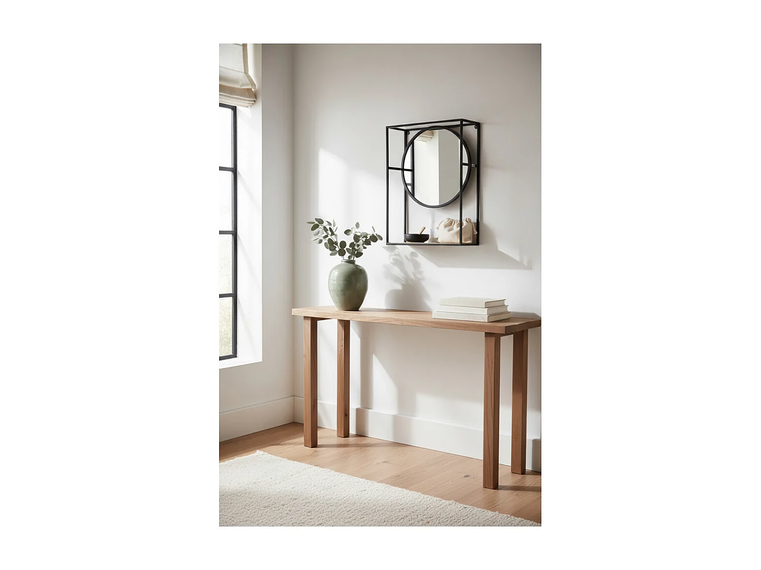 Miroir étagère en métal, verre et bois