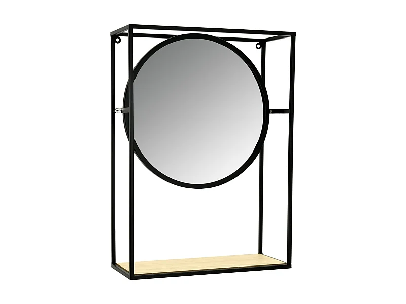 Miroir étagère en métal, verre et bois