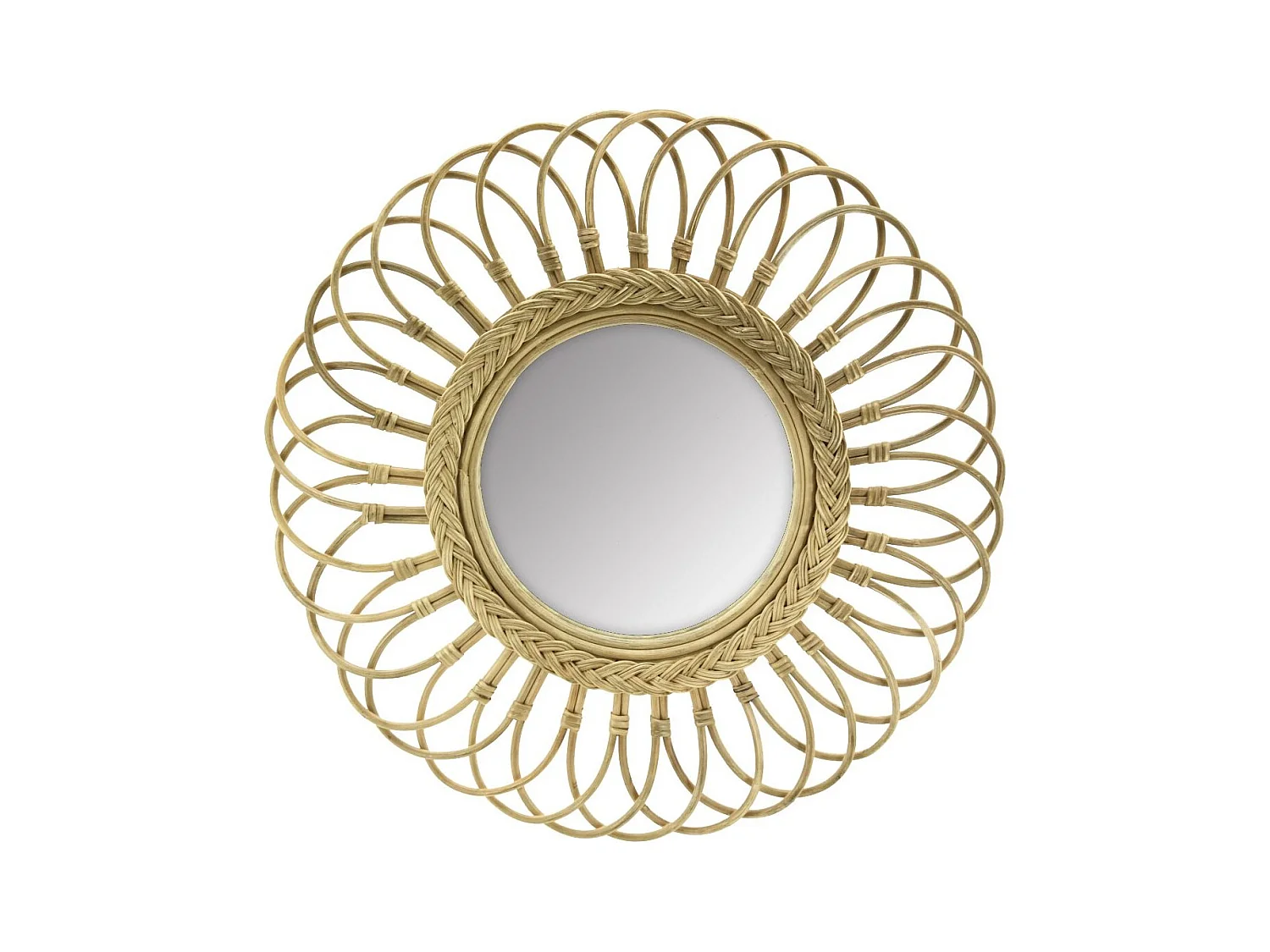 Miroir marguerite en moelle de rotin 60 cm