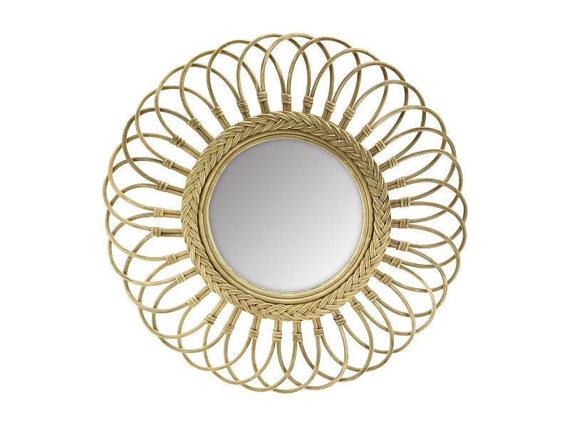 Miroir marguerite en moelle de rotin 60 cm