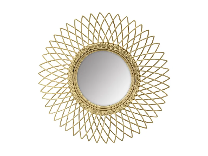 Miroir soleil en moelle de rotin 60 cm