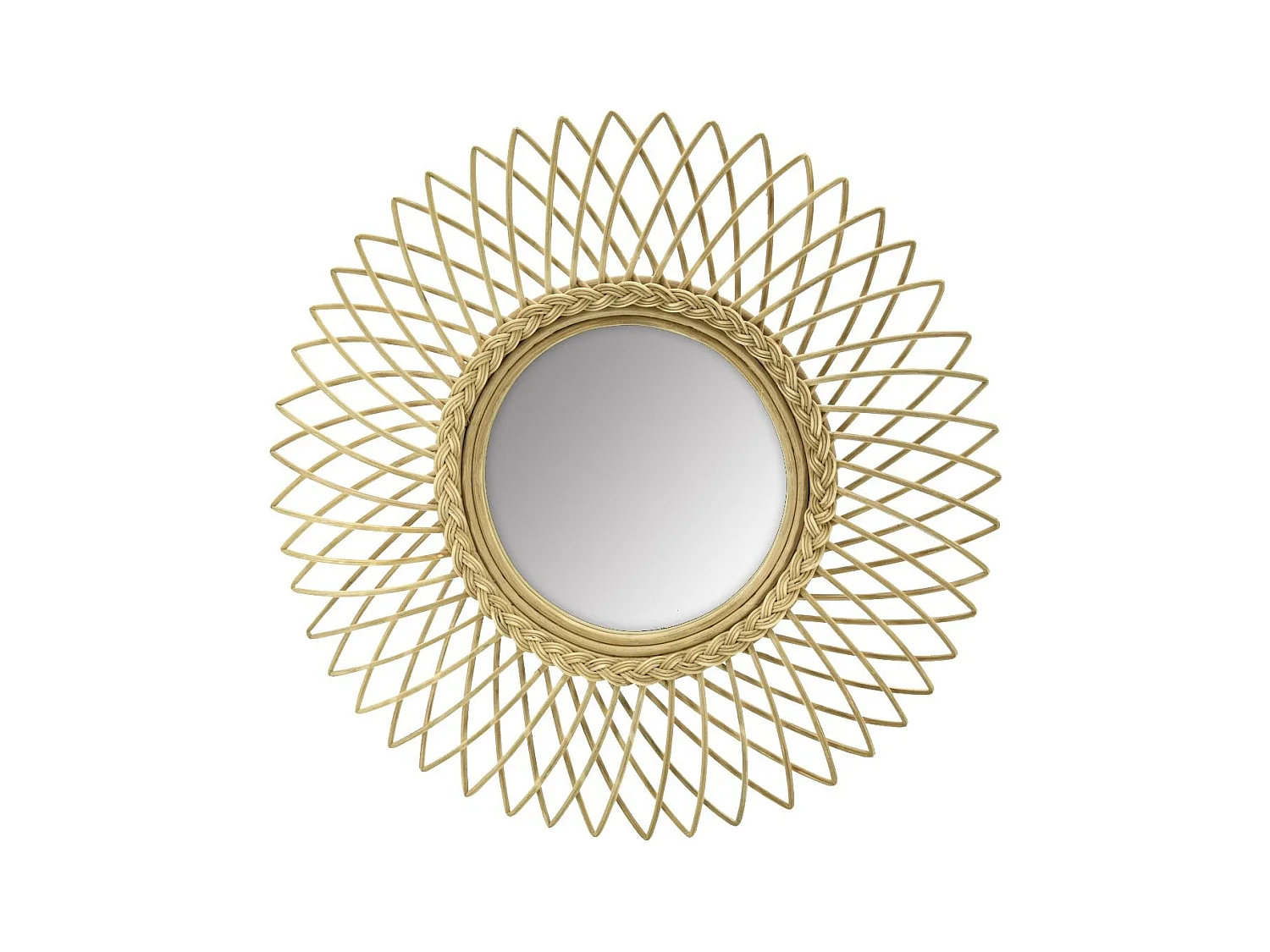 Miroir soleil en moelle de rotin 60 cm