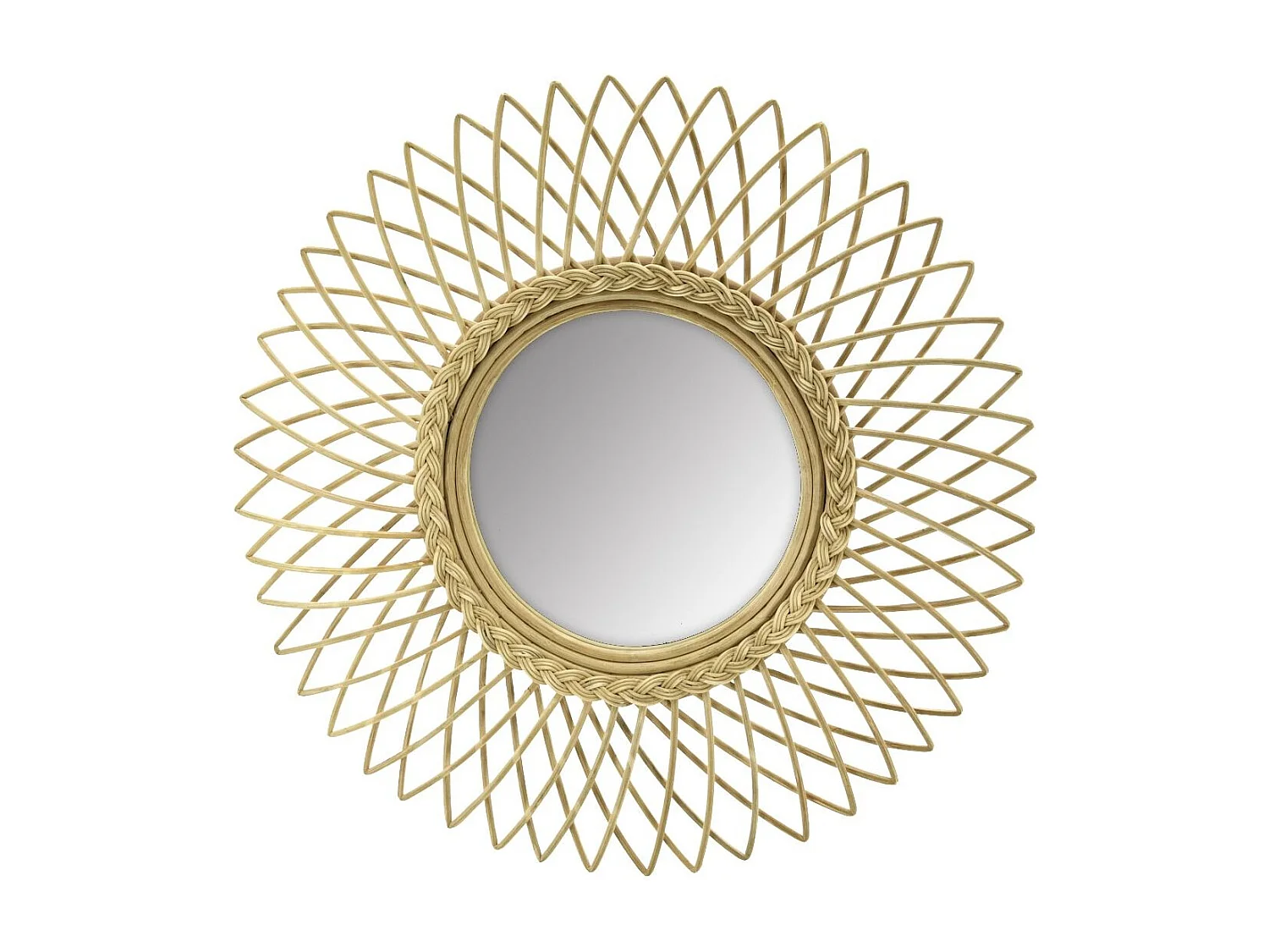 Miroir soleil en moelle de rotin 60 cm