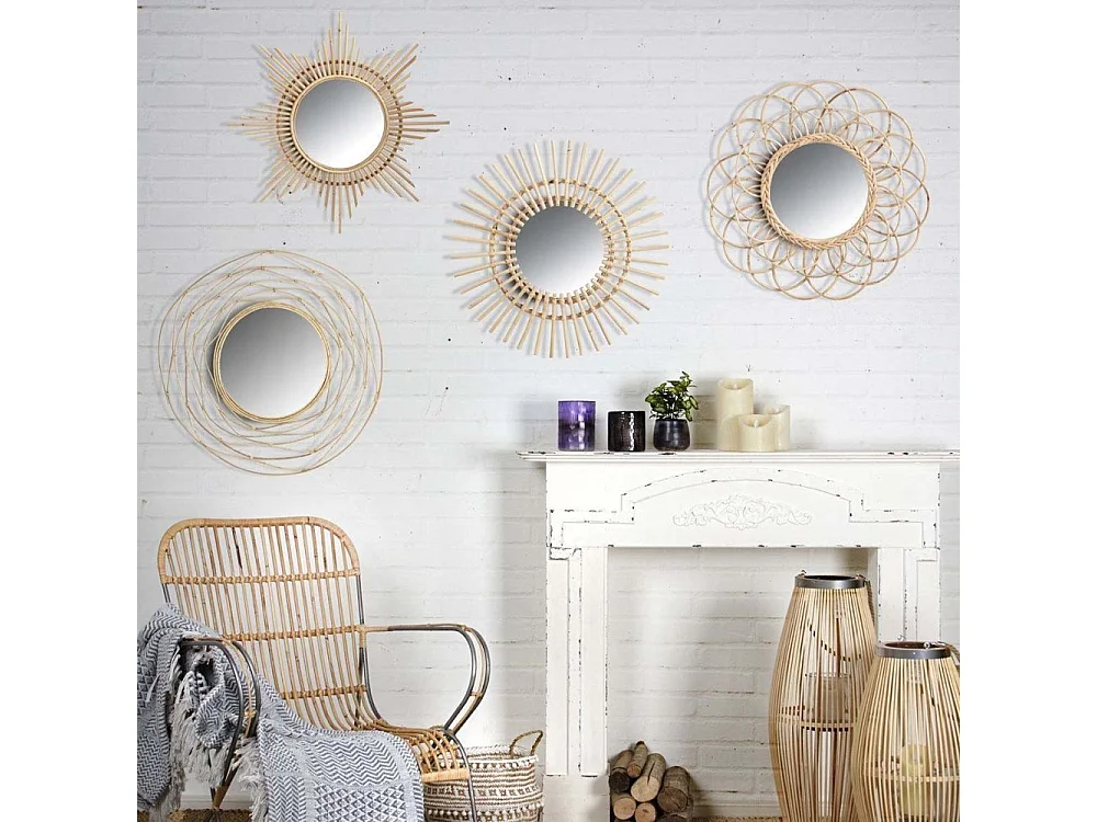 Miroir en rotin Fleur 54 cm