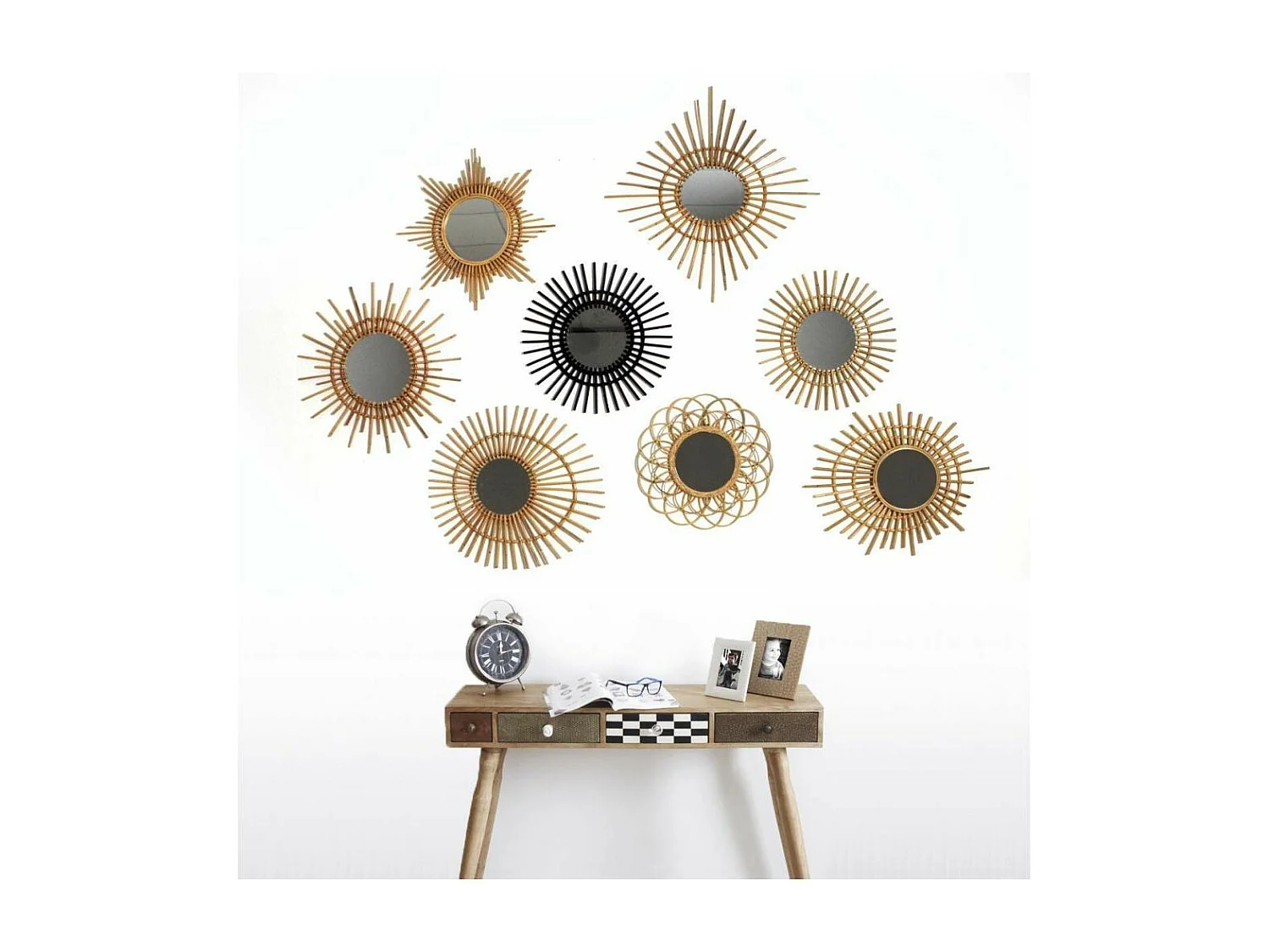 Maxi miroir Paon en rotin