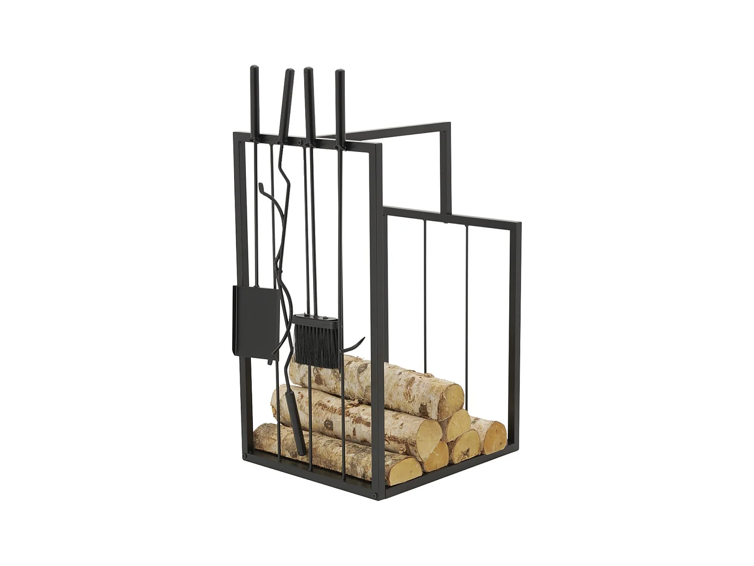 Porte-bûches en métal noir + 4 accessoires